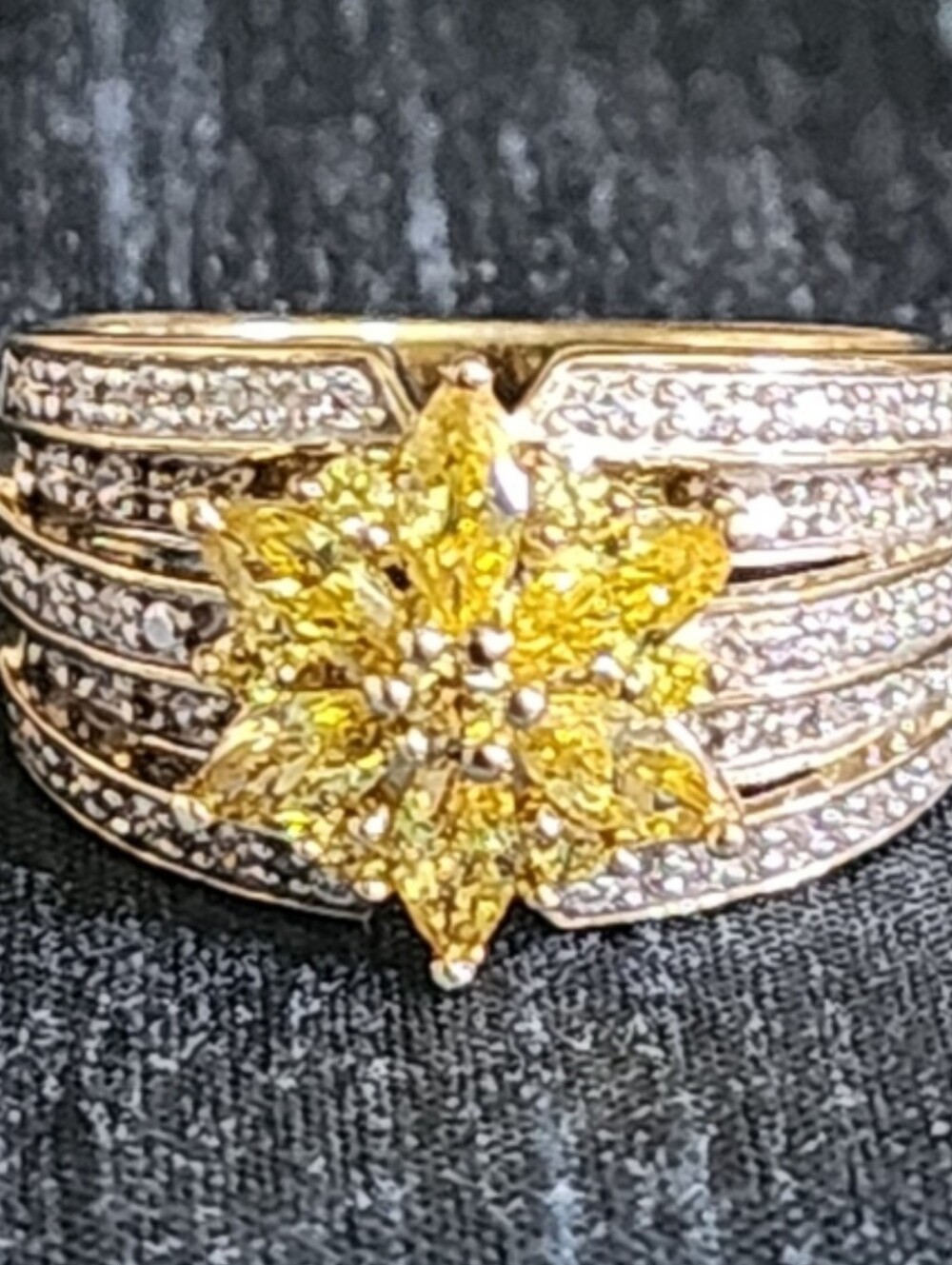 Yellow Floral Cluster Cocktail Ring - Women Jewelry Sterling Silver Gold Vermeil